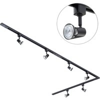 3m Long L Shape Track Light Kit Harlem Spotlight Heads LED Bulbs - Black