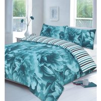 Rose Stripe Duvet Cover Set - Blue / King
