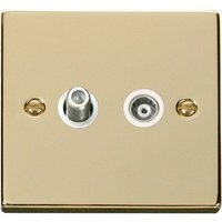 Polished Brass Satellite And Isolated Coaxial 1 Gang Socket - White