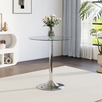 Small Round Dining Table with Tempered Glass Top - Transparent+Chrome