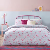 Gingham Bows Printed Duvet Cover Set - Blue / King