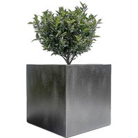 Zinc Galvanised Silver And Black Textured Square Planter - Black / 60cm