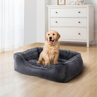 Plush-Like Edge-Raised Non-Slip Dog Bed - Dark Grey / Large