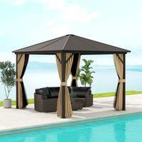 Outsunny Hardtop Gazebo withNetting and Curtains 84C-094V03BN - Brown