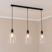 Kira Glass Dome 3 Drop Bar Ceiling Pendant Light with LED Bulbs - Black
