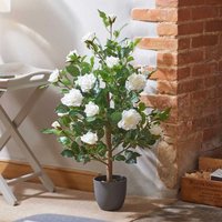Large Artificial White Rose Plant - Green,White