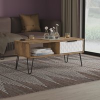 Harlequin Ready Assembled 1 Drawer Coffee Table - White Matt & Vintage Oak
