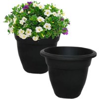 Black Round Bell Plant Pot 30cm Small Plastic Bell Planter Patio Pot - Black / 2