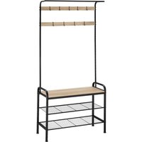 Coat Stand, Shoe Rack, Bench Seat, Hooks - Industrial Wood Light / 85.5cm