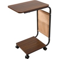 C-Shaped Side Table with Storage Pocket - Dark Walnut & Black