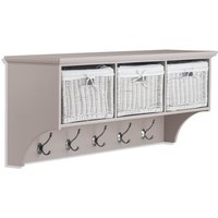 Tetbury Wall Mounted Coat Rack with 3 White Baskets - Truffle