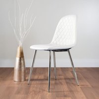 2 x Corona Silver Leg Faux Leather Upholstered Modern Kitchen Dining Chairs - White