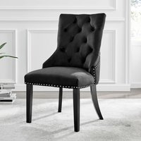 2 Belgravia Velvet Knockerback Dining Chairs Black Leg - Black