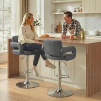 HOMCOM Bar Stools Adjustable Swivel with Armrest Set of 2 - Grey