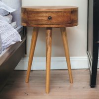 Solid Wood Mini Circular Shape Bedside - Brown