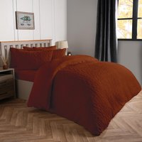 OHS Cable Knit Fleece Duvet Cover Set Warm Reversible Bedding in Burnt Orange | Size: Double