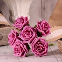 Bunch of 6 Small Foam Tea Roses - Cerise Pink