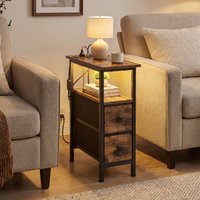 Side End Table with Charging Station,Brown - Brown