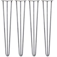 4x 28 Hairpin Legs 3 Prong 12mm Raw Steel - Grey