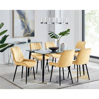 Pisa Black Leg Glass Dining Table with 6 Pesaro Black Leg Chairs - Mustard