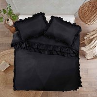 Ruffled Borders Duvet Cover Set - Black / Single