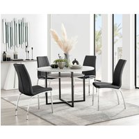 Adley Grey Concrete Effect Storage Dining Table and 4 Isco Chairs - Black