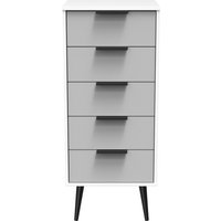 Hong Kong Ready Assembled 5 Drawer Bedside Cabinet - Grey Matt & White
