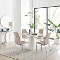 Palma Beige Stone Effect Round Dining Table and 4 Isco Chairs - Cappuccino