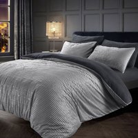 Glitter Cord Silver With Teddy Soft Cosy Fleece Reverse Duvet Set - Silver / Single