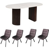 Luxor Mango Wood Dining Table Set 170Cm With Marble Top And 4 Chairs - Dark Wood
