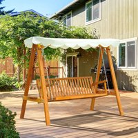 Outsunny Swing Chair 3 Seater Swinging Wooden Hammock - cream