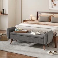 Linen Upholstered Storage Bench - Grey