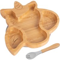 Bamboo Unicorn Baby Weaning Plate Fork Set - Grey