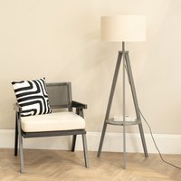 Morrigan Wood Tripod Floor Lamp with Natural Linen Shade - Grey