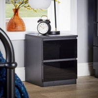 Home Source Lugano 2 Drawer Bedside Cabinet High Gloss Drawer Fronts - Black