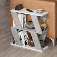 Modern 3-Tier Zigzag Side Table - Slim End Table - White - Gold Marble Effect