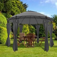 3.5 x 2.7m Round Gazebo Pergola with Curtains - Dark Grey