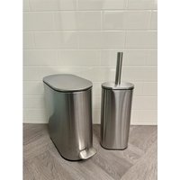 Fortuna 5L Soft Close Bathroom Pedal Bin and Toilet Brush Set in Satin Chrome - Silver