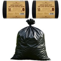 50 Heavy Duty Black Bin Bags 100L Strong Refuse Household Bin Liners - Black / 2