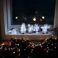 Set of 5 Acrylic OutdoorIndoor Penguins Battery Operated and Timer - White/Black