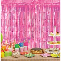 Metallic Tinsel Curtain, 2.5M x 1M Pink - Pink