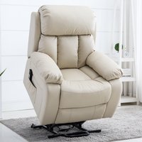Chester Dual Electric Leather Recliner Heated Massage Chair - Cream