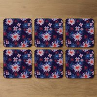 Red White Blue Flower Print Coaster - Pink