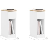 Narrow Bedside Tables with Charging Station - White