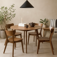 Krakow 105cm Round Dining Set with 4 Chairs, Walnut Effect - Natural