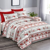 Scandi Snowman Christmas Duvet Set - Red / 230cm