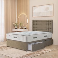 Saville Linen Divan Bed Set with 32" Headboard and Orthopaedic Mattress UK Made - Wheat / 2 / Super King