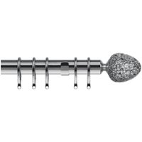 35mm Fixed Length Metal Curtain Pole Set Satin Silver Alexia Finial - Silver / 330cm