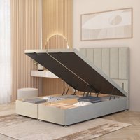 Austin Tweed Fabric Ottoman Divan Bed End Opening with Floor Standing Headboard - Natural / Single