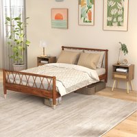 Set of 2 Boho End Table Rattan Nightstand - Brown